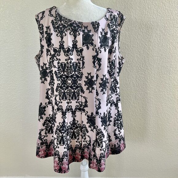Gabby Skye Dress Women's 20W Pink Black Floral Damask Ombre Midi Short Sleeve - Picture 1 of 11